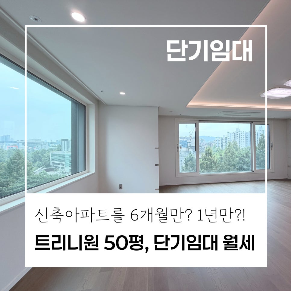 [단기임대] 트리니원 50평을 단기로 임대?! · 6개월부터 1년까지 · 50평형 보증금 2억 월세 · 모두가 찾는 그 매물! 현장 사진 1