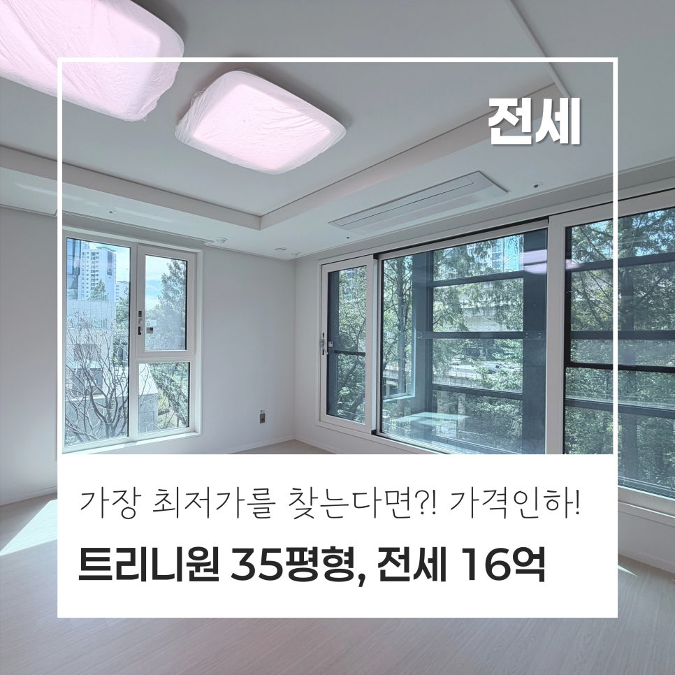 [금액인하] 트리니원 35평 · 전세 최저가 16억 · 양창형으로 보이는 푸릇푸릇뷰 · 금액인하 · 반포 래미안 트리니원 84B타입 현장 사진 1
