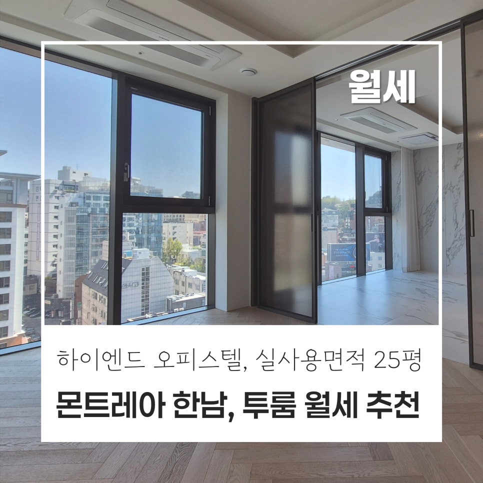 [귀한 투룸 월세] 몬트레아 한남 투룸 월세 최저가 · 보증금 5000만원, 월세 550만원 · 한남동 하이엔드 오피스텔 추천 현장 사진 1