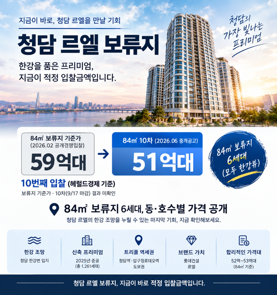 청담 르엘 보류지 84㎡ 총정리|동·호수별 가격 공개, 지금이라면 얼마에 접근해야할까? 현장 사진 1